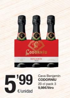 Oferta de CODORNIU - Cava Benjamin por 5,99€ en SPAR Fragadis