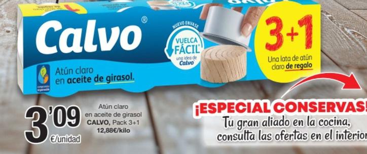 Oferta de Calvo - Atún Claro En Aceite De Girasol, Pack 3+1 por 3,09€ en SPAR Fragadis