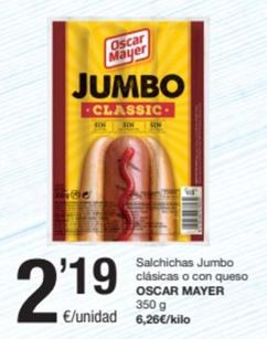 Oferta de Oscar Mayer - Salchichas Jumbo Clásicas O Con Queso por 2,19€ en SPAR Fragadis