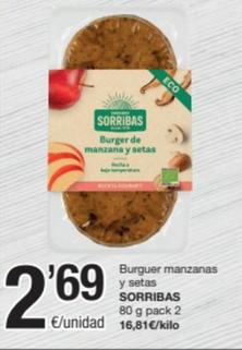 Oferta de Sorribas - Burguer Manzanas Y Setas por 2,69€ en SPAR Fragadis