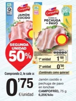 Oferta de Campofrío - Jamon Cocido O Pechuga De Pavo En Lonchas por 1€ en SPAR Fragadis