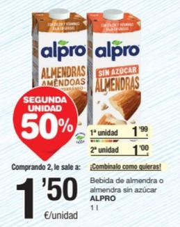 Oferta de Alpro - Bebida De Almendra O Almendra Sin Azúcar por 1,99€ en SPAR Fragadis