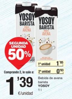 Oferta de Yosoy - Bebida De Avena Barista por 1,85€ en SPAR Fragadis