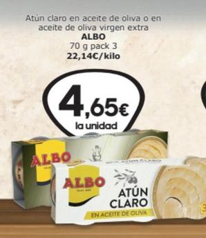 Oferta de Albo - Atún Claro En Aceite De Oliva O En Aceite De Oliva Virgen Extra por 4,65€ en SPAR Fragadis