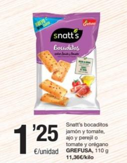 Oferta de Grefusa - Snatt's Bocaditos Jamon Y Tomate por 1,25€ en SPAR Fragadis