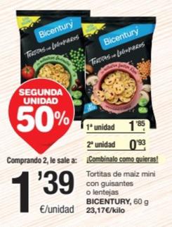 Oferta de Bicentury - Tortitas De Maiz Mini Con Guisantes O Lentejas por 1,85€ en SPAR Fragadis