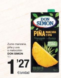 Oferta de Don Simón - Zumo Manzana, Piña Y Uva O Melocotón por 1,27€ en SPAR Fragadis