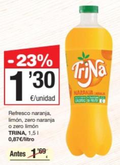 Oferta de Trina - Refresco Naranja, Limón, Zero Naranja O Zero Limón por 1,3€ en SPAR Fragadis
