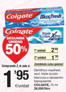 Oferta de Colgate - Dentifrico Maxfresh Azul, Triple Acción Blancura O Sensación Blanqueante por 2,59€ en SPAR Fragadis