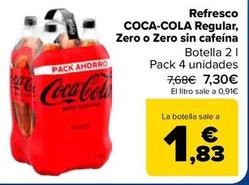 Oferta de Coca-Cola - Refresco  Regular Zero O Zero Sin Cafeína por 7,3€ en Carrefour