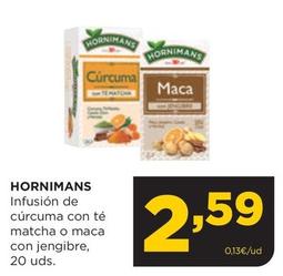 Oferta de Hornimans - Infusión De Cúrcuma Con Té Matcha O Maca Con Jengibre, 20 Uds. por 2,59€ en Alimerka