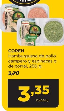 Oferta de Coren - Hamburguesa De Pollo Campero Y Espinacas O De Corral por 3,35€ en Alimerka