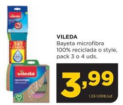 Oferta de Vileda - Bayeta Microfibra 100% Reciclada O Style, Pack 3 O 4 Uds. por 3,99€ en Alimerka
