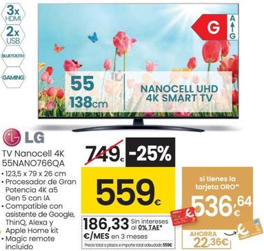 Oferta de Lg - TV Nanocell 4K 55NANO766QA por 559€ en Eroski