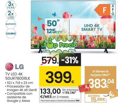 Oferta de Lg - TV LED 4K 50UR78006LK por 399€ en Eroski