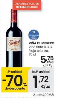 Oferta de Viña Cumbrero - Vino Tinto D.O.C. Rioja Crianza por 5,75€ en Eroski