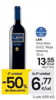 Oferta de Lan - Vino Tinto D.O.C. Rioja Reserva por 13,55€ en Eroski