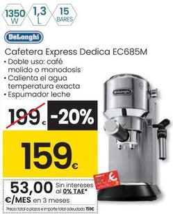 Oferta de Delonghi - Cafetera Express Dedica EC685M por 159€ en Eroski