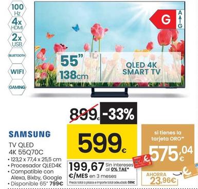 Oferta de Samsung - TV QLED 4K 55Q70C por 599€ en Eroski