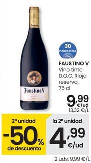 Oferta de Faustino V - Vino Tinto D.O.C. Rioja Reserva por 9,99€ en Eroski