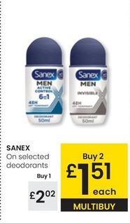 Oferta de Sanex - On Selected Deodorants por 2,02€ en Eroski