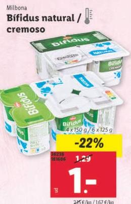 Oferta de Yogur bífidus por 1€ en Lidl