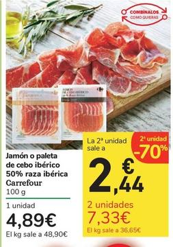 Oferta de Carrefour - Jamon O Paleta De Cebo Iberico 50% Razza Iberica por 4,89€ en Carrefour Express
