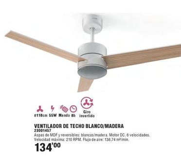Oferta de Ventilador De Techo Blanco/madera por 134€ en Ferrcash