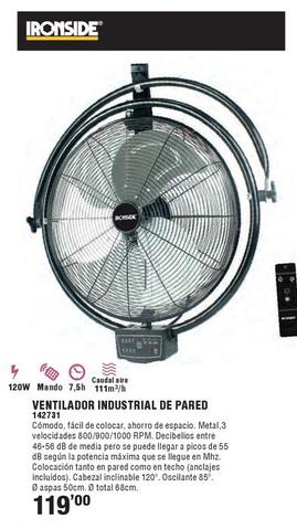 Oferta de Ironside - Ventilador Industrial De Pared por 119€ en Ferrcash