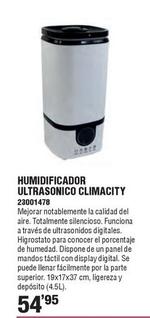 Oferta de Humidificador Ultrasonico Climacity por 54,95€ en Ferrcash