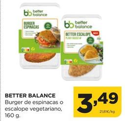 Oferta de Better Balance - Burger De Espinacas O Escalope Vegetariano por 3,49€ en Alimerka