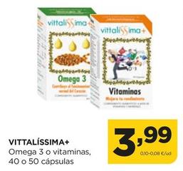 Oferta de VITTALÍSSIMA+ - Omega 3 o vitaminas, 40 o 50 cápsulas por 3,99€ en Alimerka