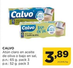 Oferta de Calvo - Atun Claro En Aceite De Oliva o Bajo En Sal por 3,89€ en Alimerka