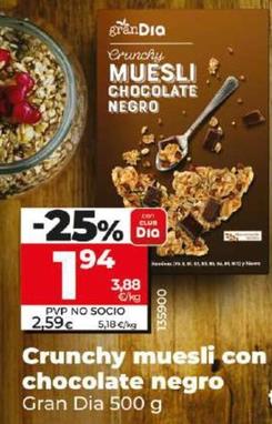 Oferta de Gran Dia - Crunchy  Muesli Con Chocolate Negro por 1,94€ en Dia