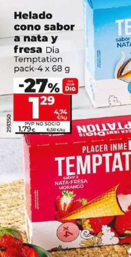 Oferta de Dia Tempatation - Helado Cono Sabor A Nata Y Fresa por 1,29€ en Dia