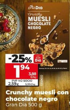 Oferta de Gran Dia - Crunchy  Muesli Con Chocolate Negro por 2,59€ en Dia