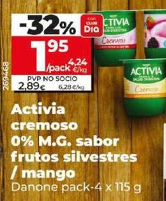 Oferta de Danone - Activia Cremoso 0% M.G. Sabor Frutos Silvestres/Mango por 2,89€ en Dia