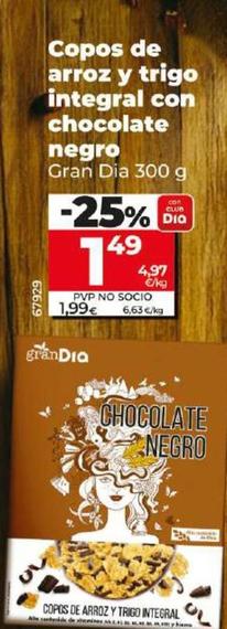 Oferta de Gran Dia - Copos De Arroz Y Trigo Integral Con Chocolate Negro por 1,99€ en Dia