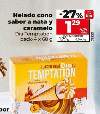 Oferta de Dia Tempatation - Helado Cono Sabor A Nata Y Caramelo por 1,29€ en Dia