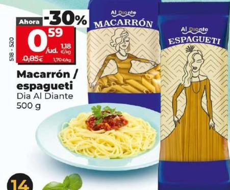 Oferta de Dia Al Diante - Macarrones/Espagueti por 0,59€ en Dia