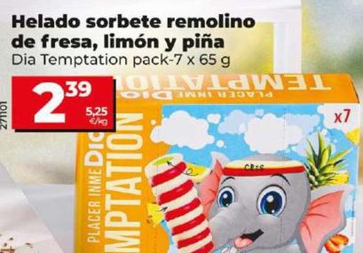 Oferta de Dia Tempatation - Heladosorbete Remolino De Fres, Limon Y Pina por 2,39€ en Dia