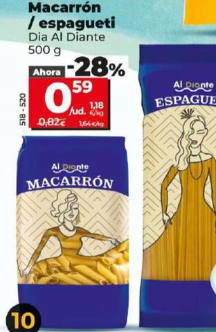 Oferta de Dia Al Diante - Macarrón/Espagueti  por 0,59€ en Dia