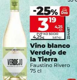 Oferta de Faustino Rivero - Vino Blanco Verdejo De La Tierra por 4,25€ en Dia