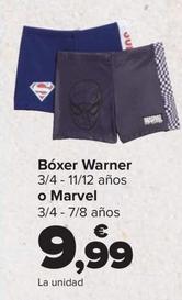 Oferta de Bóxer Warner  3/4 - 11/12 años o Marvel 3/4 - 7/8 años por 9,99€ en Carrefour