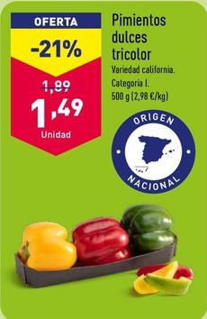 Oferta de Pimientos Dulces Tricolor por 1,49€ en ALDI