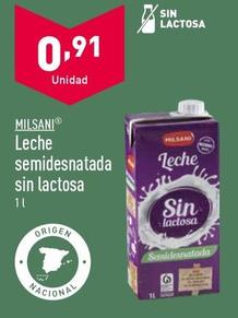Oferta de Milsani - Leche Semidesnatada Sin Lactosa por 0,91€ en ALDI