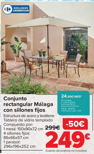 Oferta de Conjunto Rectangular Malaga Con Sillones Fijos por 249€ en Carrefour
