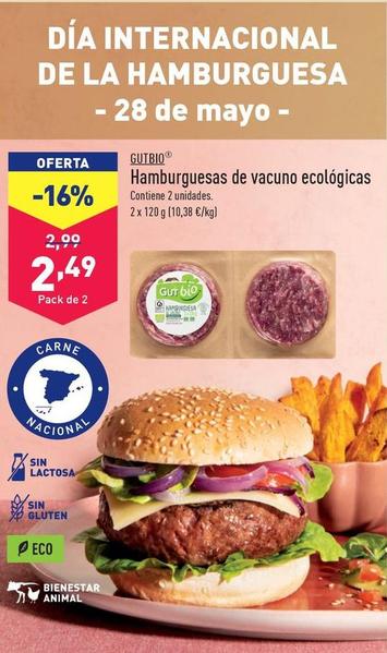 Oferta de Gutbio - Hamburguesas De Vacuno Ecológicas por 2,49€ en ALDI