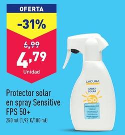 Oferta de Lacura - Protector Solar En Spray Sensitive Fps 50+ por 4,79€ en ALDI