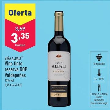 Oferta de Viña Albali - Vino Tinto Reserva Dop Valdepeñas por 3,35€ en ALDI